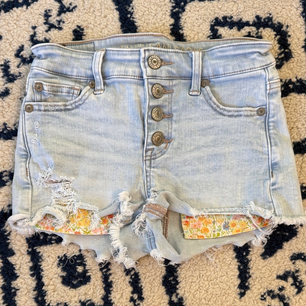 American Eagle Outfitters Light Blue Distressed Jean Shorts
